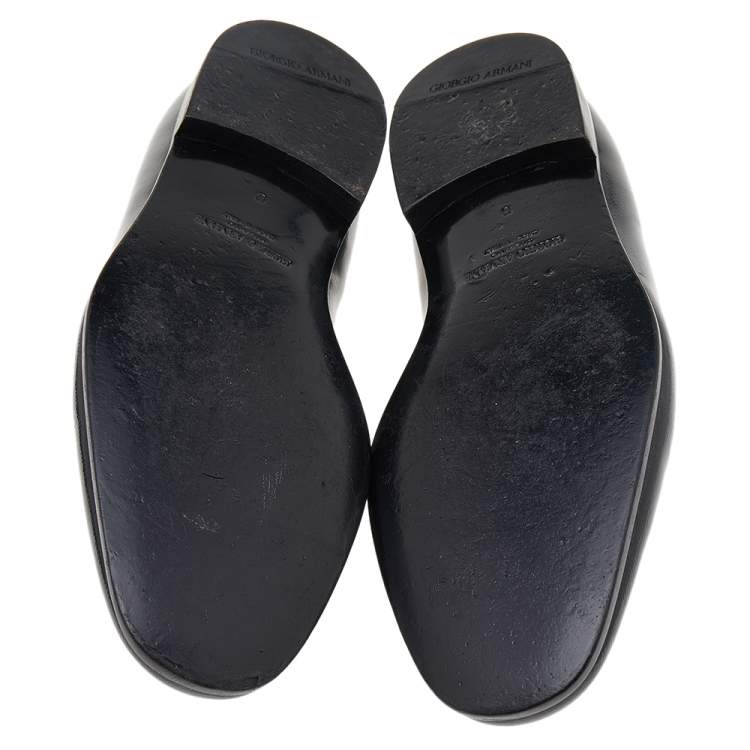 Pre Owned Giorgio Armani Black Patent Leather Smoking Loafers Size 43