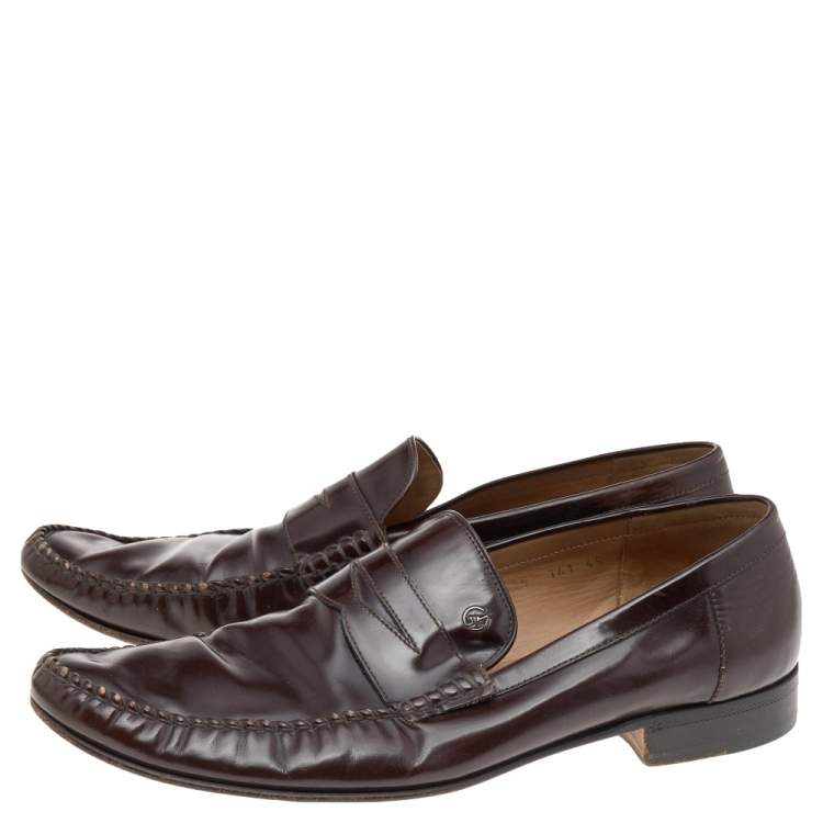 Pre Owned Giorgio Armani Dark Brown Leather Slip On Loafers Size 45