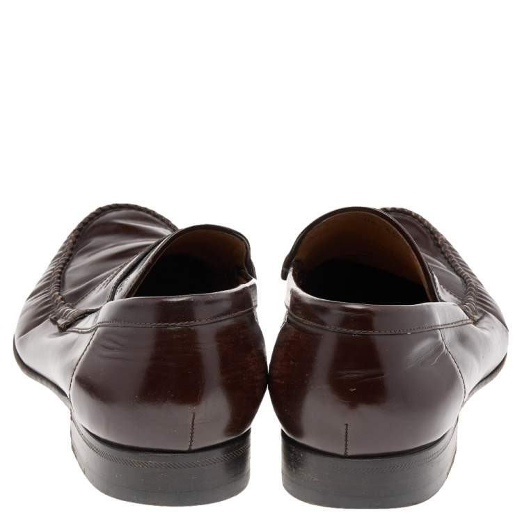 Pre Owned Giorgio Armani Dark Brown Leather Slip On Loafers Size 45