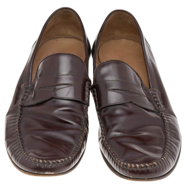 Pre Owned Giorgio Armani Dark Brown Leather Slip On Loafers Size 45