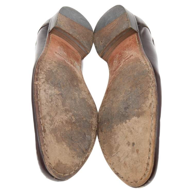 Pre Owned Giorgio Armani Dark Brown Leather Slip On Loafers Size 45