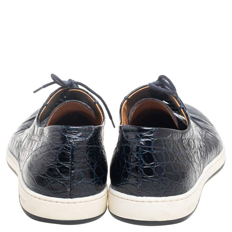 Pre Owned Giorgio Armani Black Croc Embossed Leather Slip On Sneakers Size 41