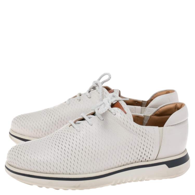 Pre Owned Giorgio Armani Grey Laser Cut Leather Low Top Sneakers Size 42