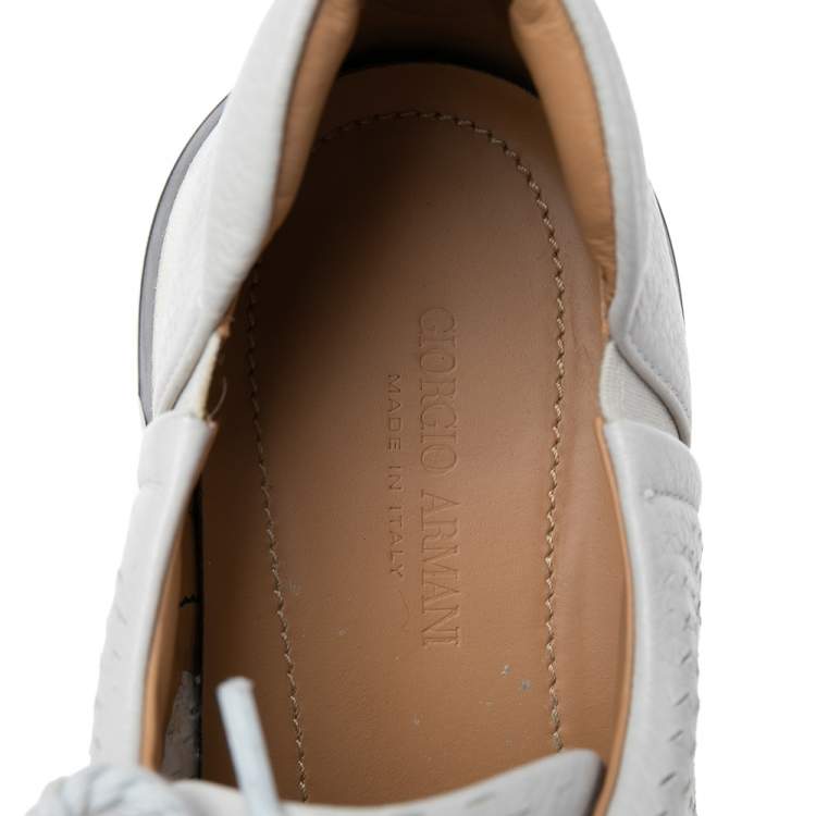 Pre Owned Giorgio Armani Grey Laser Cut Leather Low Top Sneakers Size 42