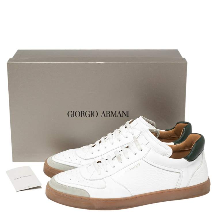 Pre Owned Giorgio Armani White Perforated Leather and Suede Low-Top Sneakers Size 42