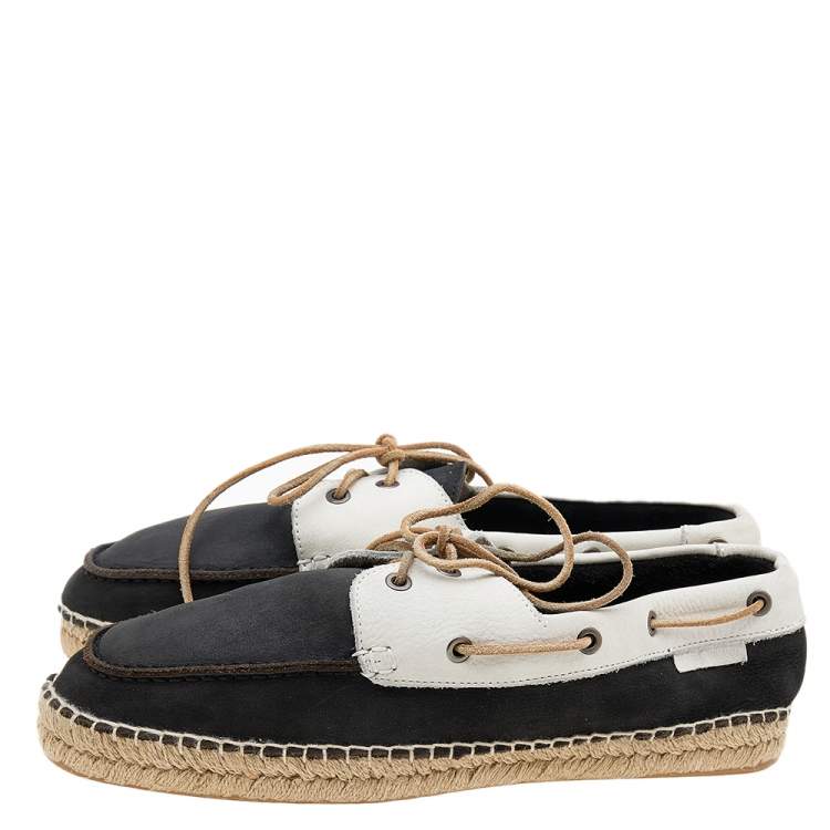 Pre Owned Giorgio Armani Black/White Nubuck Leather Espadrille Boat Shoes Size 43