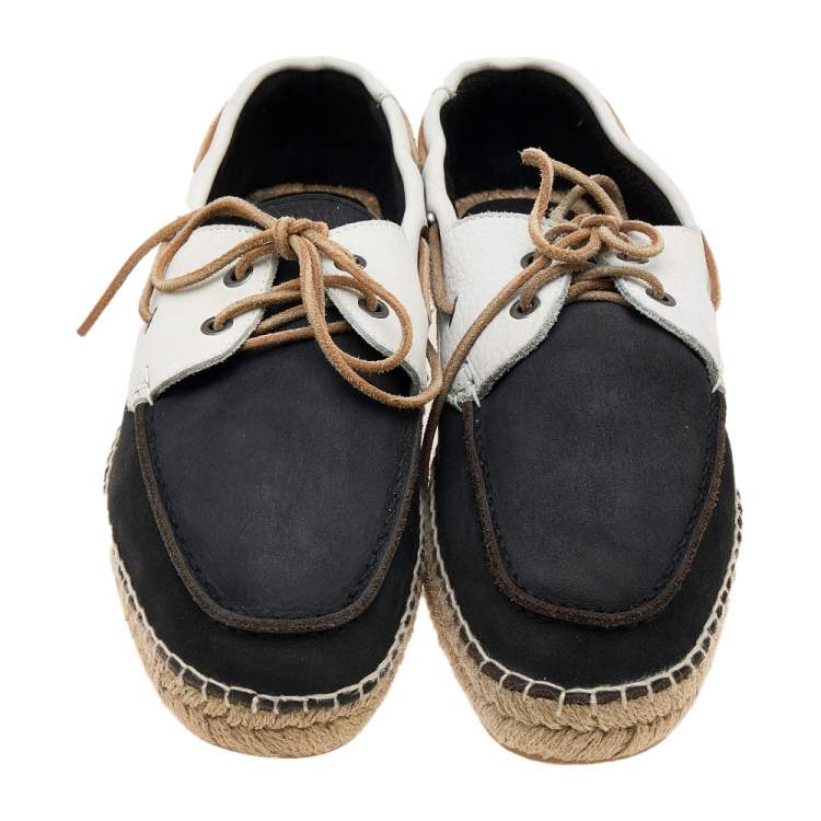 Pre Owned Giorgio Armani Black/White Nubuck Leather Espadrille Boat Shoes Size 43