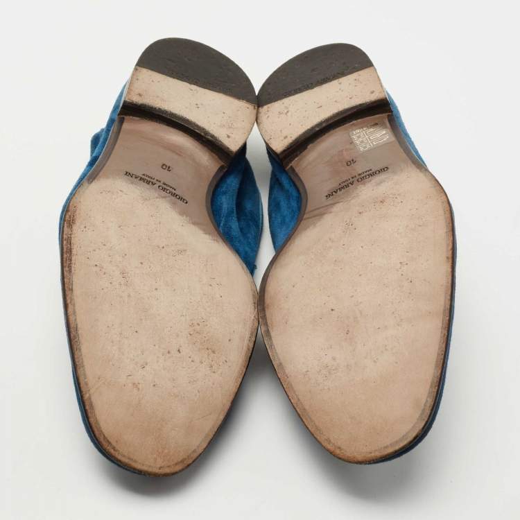 Pre Owned Giorgio Armani Blue Suede Penny Loafers Size 44