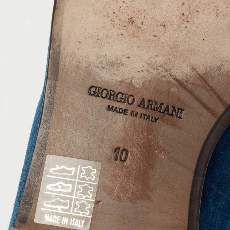 Pre Owned Giorgio Armani Blue Suede Penny Loafers Size 44