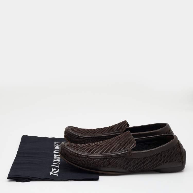 Pre Owned Giorgio Armani Dark Brown Woven Leather Slip On Loafers Size 43.5