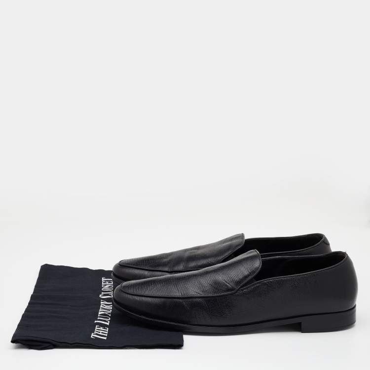 Pre Owned Giorgio Armani Black Lizard Embossed Leather Slip On Loafers Size 44