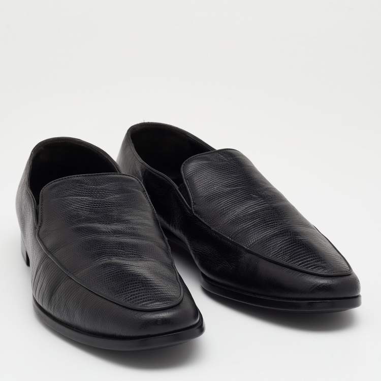 Pre Owned Giorgio Armani Black Lizard Embossed Leather Slip On Loafers Size 44