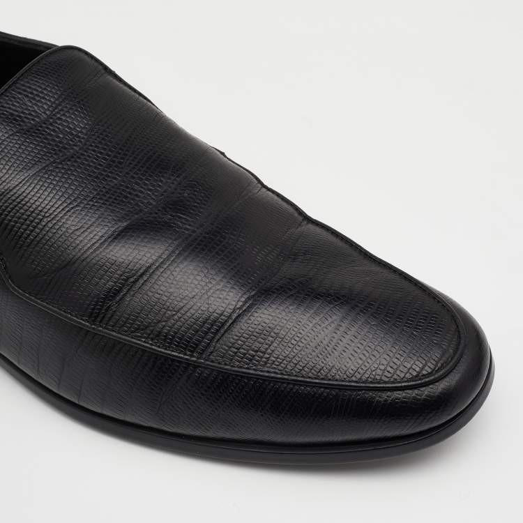 Pre Owned Giorgio Armani Black Lizard Embossed Leather Slip On Loafers Size 44