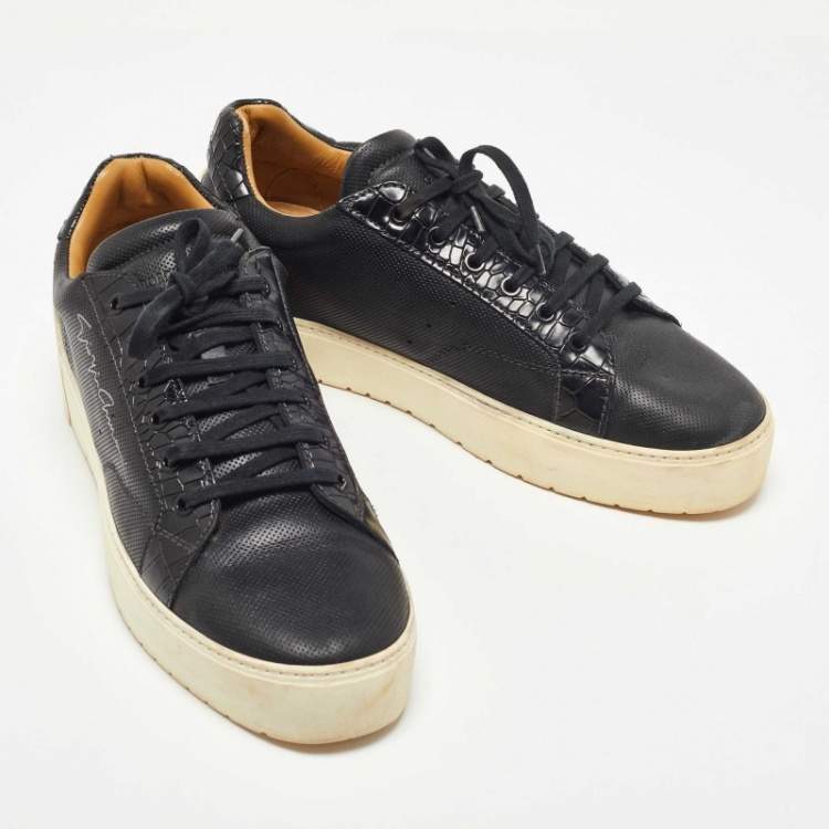 Pre Owned Giorgio Armani Black Perforated Leather Platform Sneakers Size 42