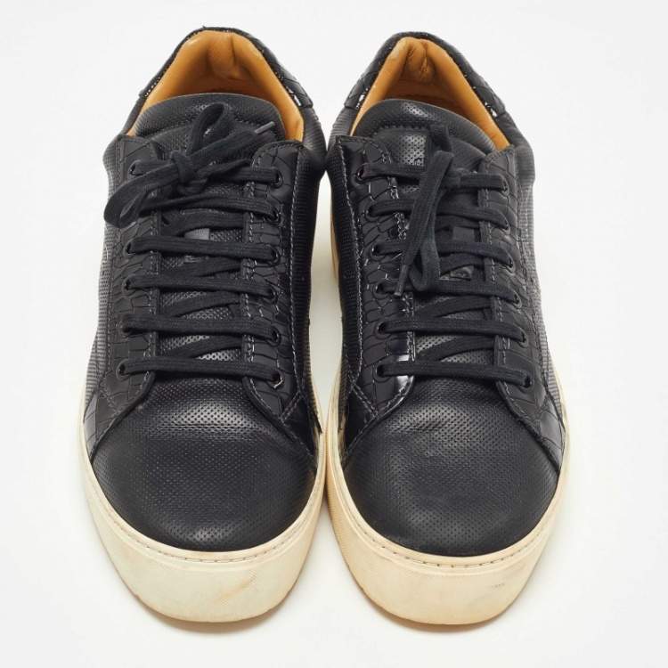 Pre Owned Giorgio Armani Black Perforated Leather Platform Sneakers Size 42