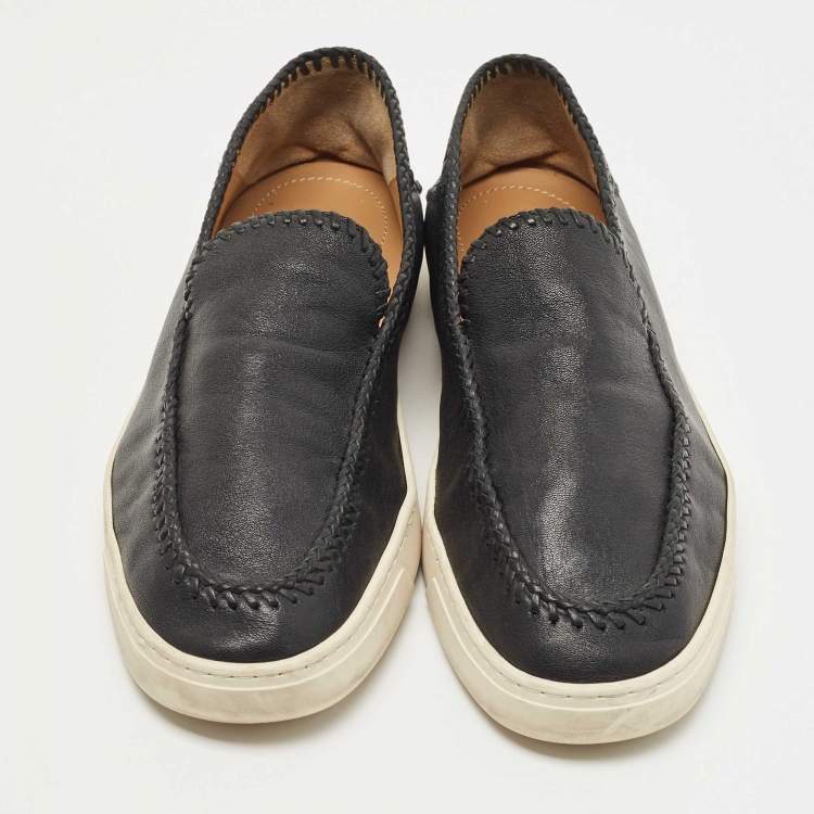 Pre Owned Giorgio Armani Black  Leather Low Top Sneakers Size 44