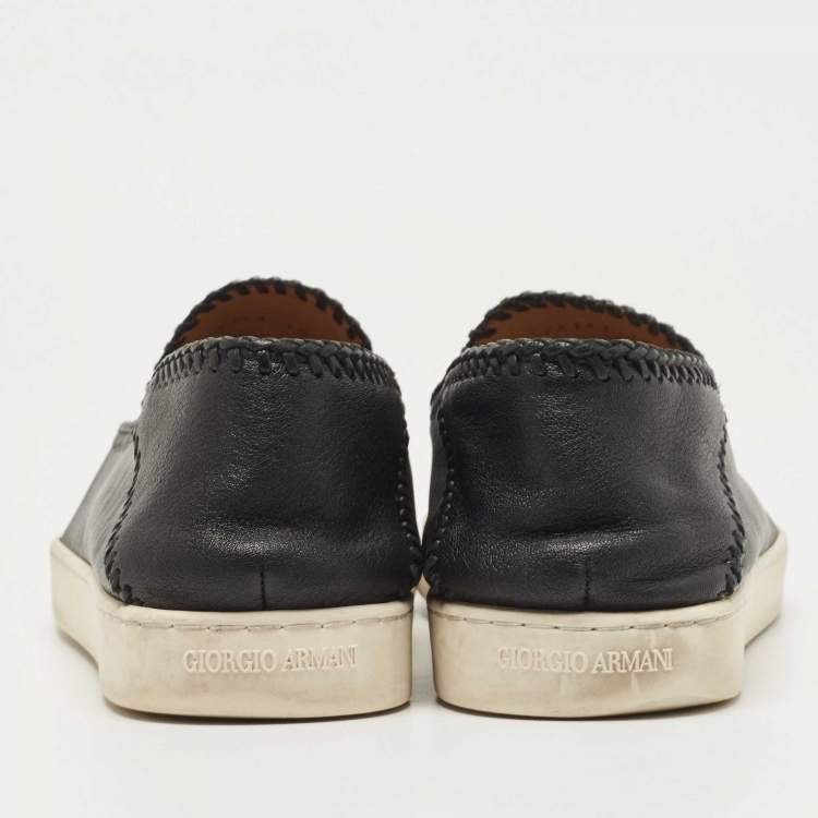 Pre Owned Giorgio Armani Black  Leather Low Top Sneakers Size 44