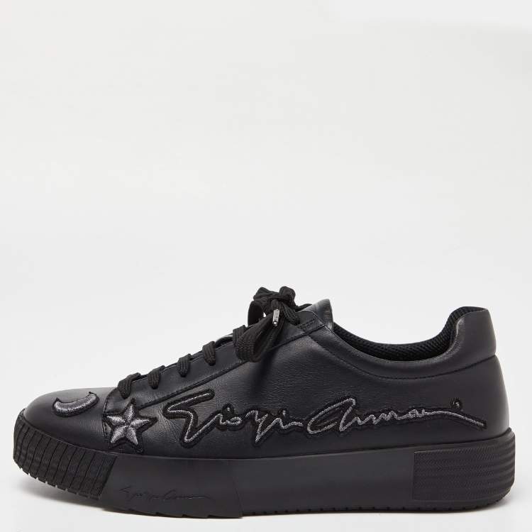Pre Owned Giorgio Armani Black Leather Platform Sneakers Size 41