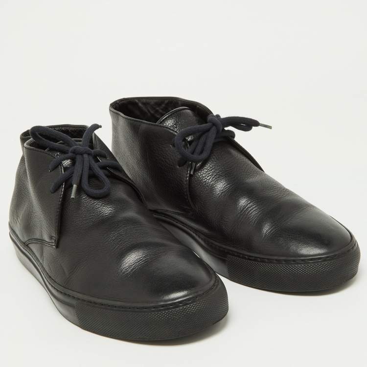 Pre Owned Giorgio Armani Black Leather High Top Derby Sneakers Size 42