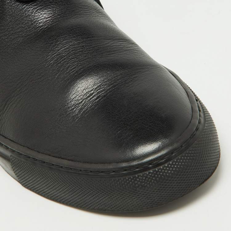 Pre Owned Giorgio Armani Black Leather High Top Derby Sneakers Size 42