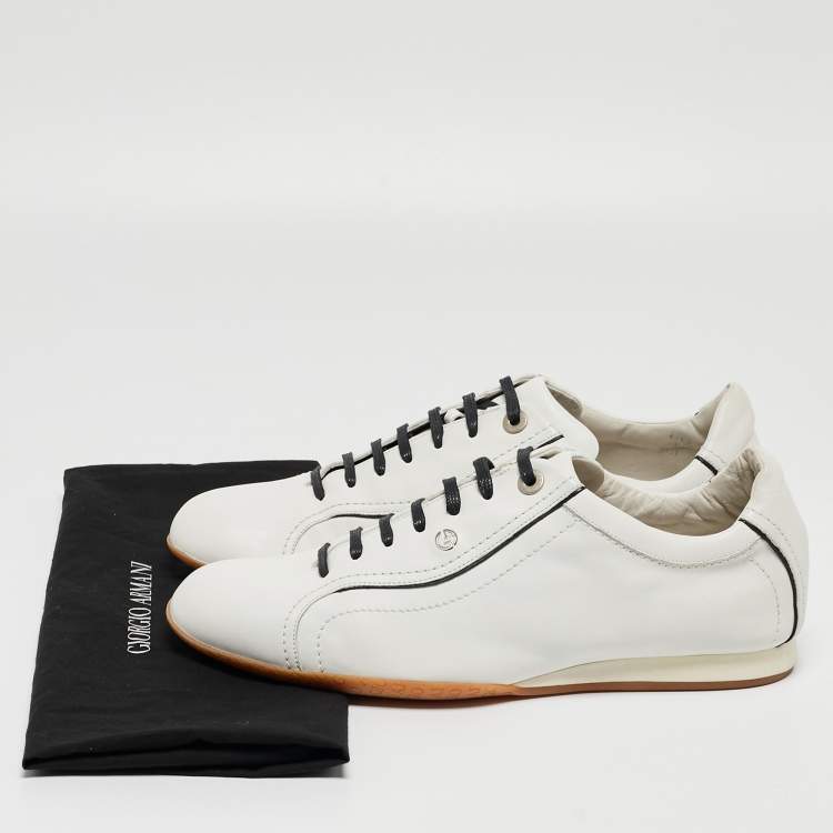 Pre Owned Giorgio Armani White Leather Lace Low Top Sneakers Size 43