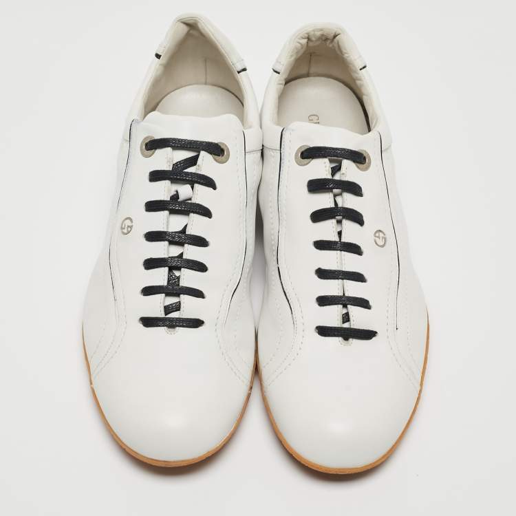Pre Owned Giorgio Armani White Leather Lace Low Top Sneakers Size 43