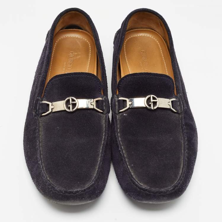 Pre Owned Giorgio Armani Navy Blue Suede Slip On Loafers Size 43.5