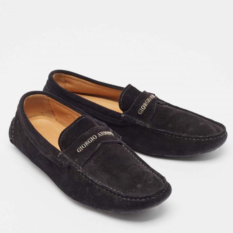 Pre Owned Giorgio Armani Black Suede Slip On Loafers Size 40