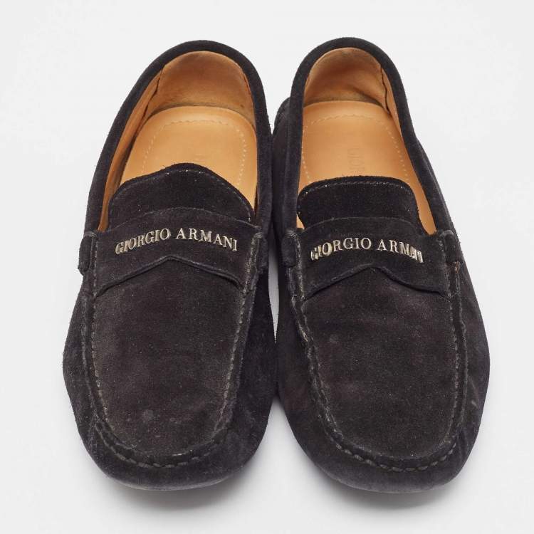 Pre Owned Giorgio Armani Black Suede Slip On Loafers Size 40