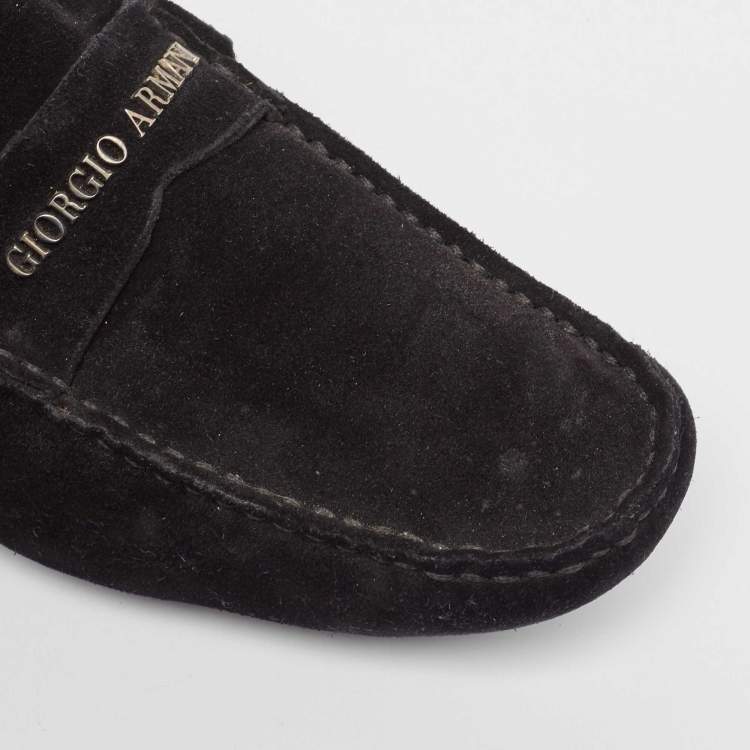 Pre Owned Giorgio Armani Black Suede Slip On Loafers Size 40