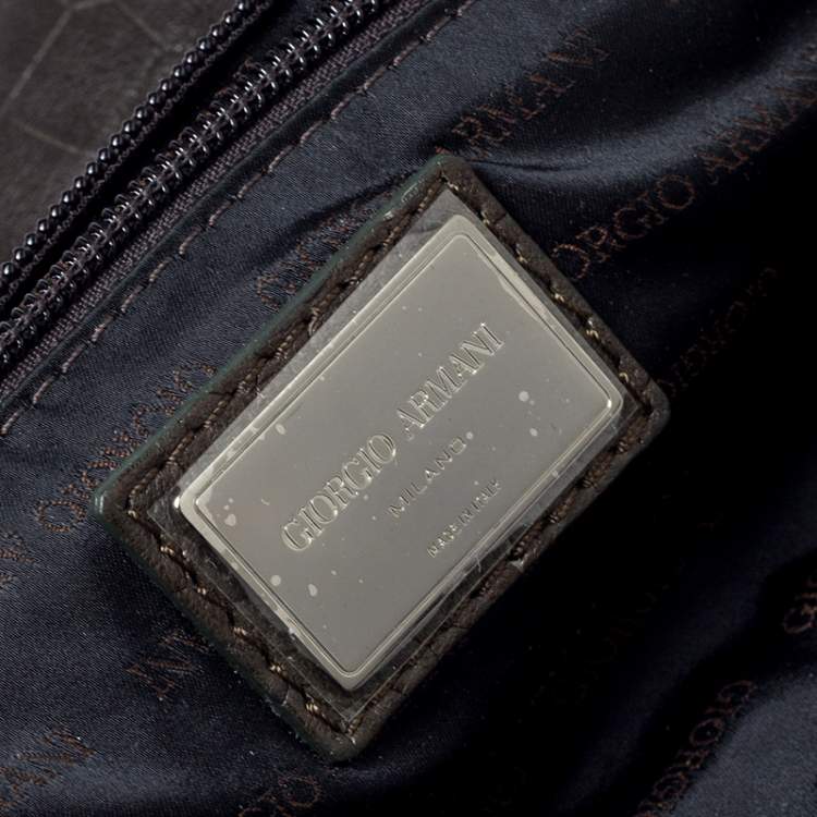 Pre Owned Giorgio Armani Dark Green Crocodile Embossed Leather Fold Over Document Case