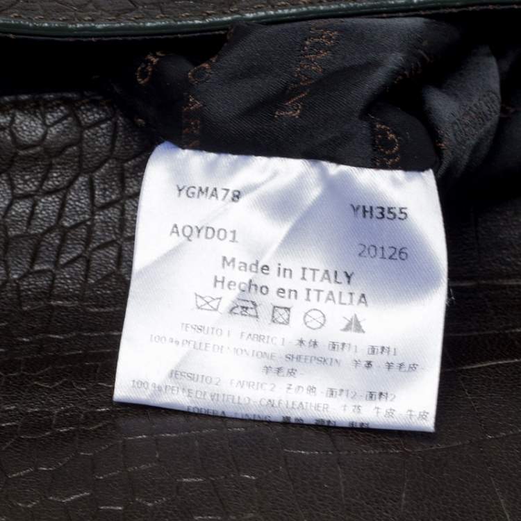 Pre Owned Giorgio Armani Dark Green Crocodile Embossed Leather Fold Over Document Case