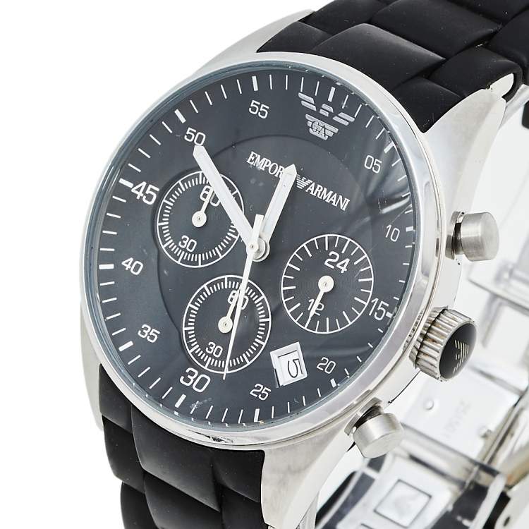 Pre Owned Emporio Armani Black Stainless Steel Rubber AR5868 Men's Wristwatch 38 mm