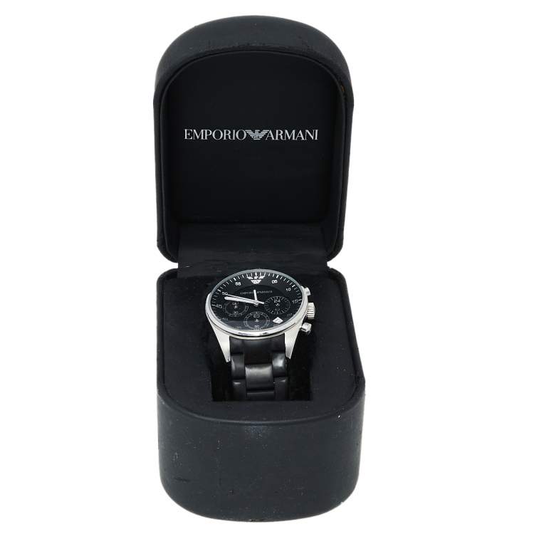 Pre Owned Emporio Armani Black Stainless Steel Rubber AR5868 Men's Wristwatch 38 mm