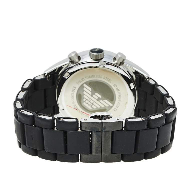 Pre Owned Emporio Armani Black Stainless Steel Rubber AR5868 Men's Wristwatch 38 mm