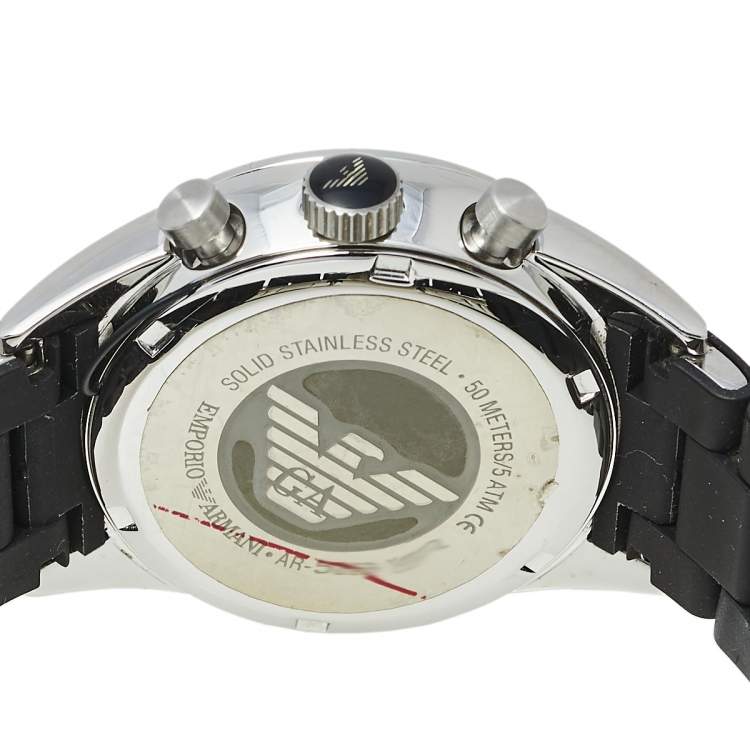 Pre Owned Emporio Armani Black Stainless Steel Rubber AR5868 Men's Wristwatch 38 mm
