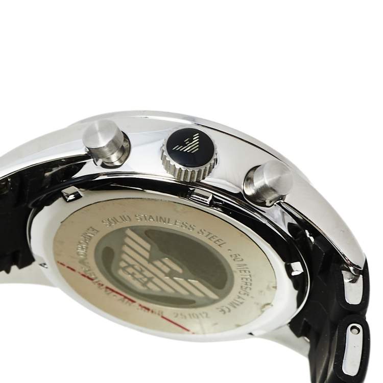 Pre Owned Emporio Armani Black Stainless Steel Rubber AR5868 Men's Wristwatch 38 mm
