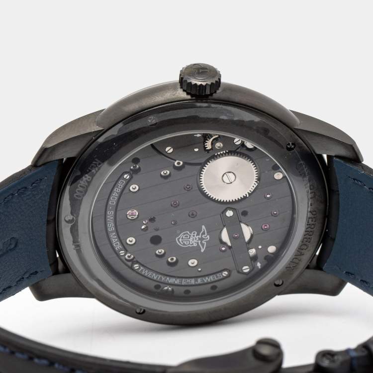 Pre Owned Girard-Perregaux Black Skeleton Titanium Alligator Leather Neo Bridges Earth To Sky Edition 8400-21-632-BH6A Men's Wristwatch 45 mm