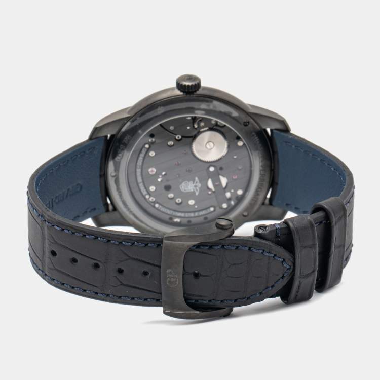 Pre Owned Girard-Perregaux Black Skeleton Titanium Alligator Leather Neo Bridges Earth To Sky Edition 8400-21-632-BH6A Men's Wristwatch 45 mm