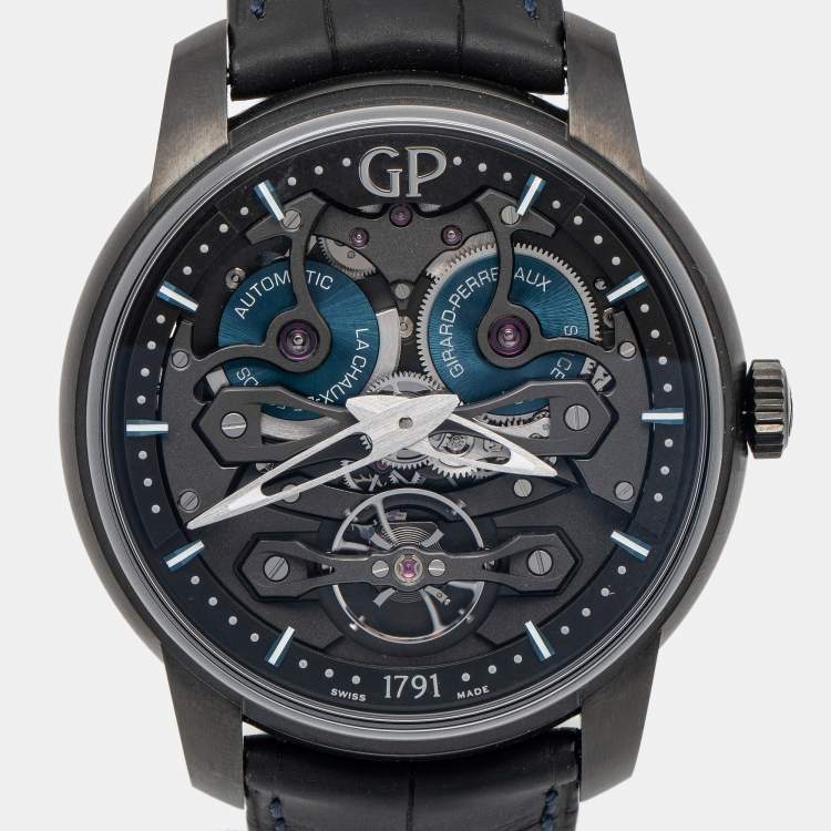 Pre Owned Girard-Perregaux Black Skeleton Titanium Alligator Leather Neo Bridges Earth To Sky Edition 8400-21-632-BH6A Men's Wristwatch 45 mm