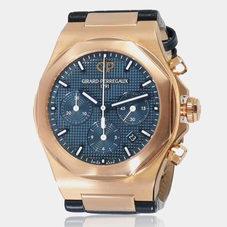 Girard Perregaux Blue 18k Rose Gold Laureato Automatic Men's Wristwatch ...