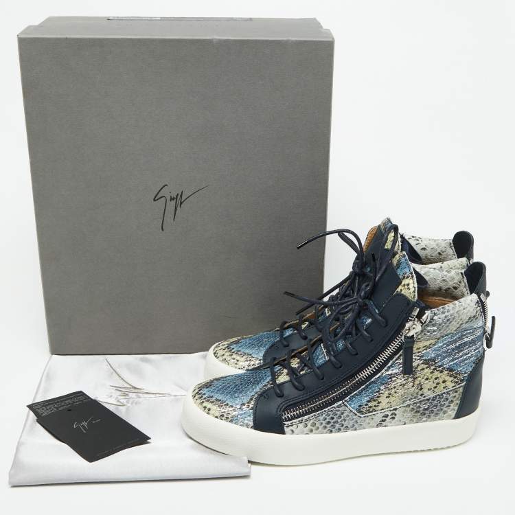 Pre Owned Giuseppe Zanotti Multicolor Python Leather Double Chain High Top Sneakers Size 41.5