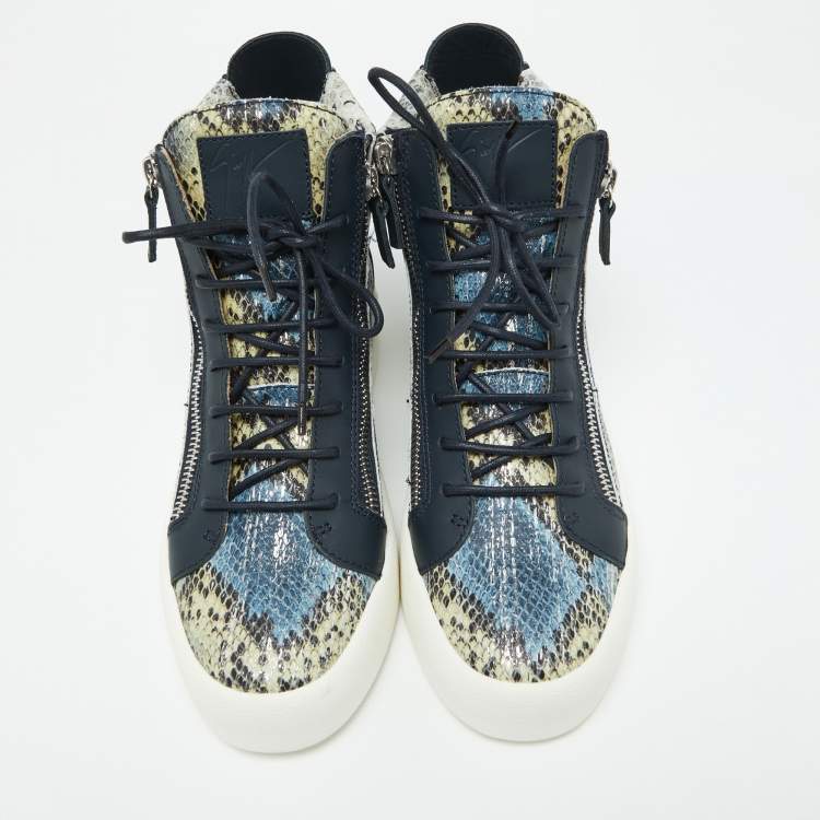 Pre Owned Giuseppe Zanotti Multicolor Python Leather Double Chain High Top Sneakers Size 41.5