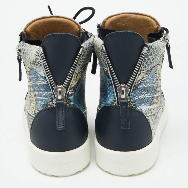 Pre Owned Giuseppe Zanotti Multicolor Python Leather Double Chain High Top Sneakers Size 41.5