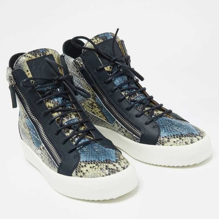 Pre Owned Giuseppe Zanotti Multicolor Python Leather Double Chain High Top Sneakers Size 41.5