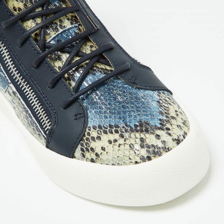 Pre Owned Giuseppe Zanotti Multicolor Python Leather Double Chain High Top Sneakers Size 41.5