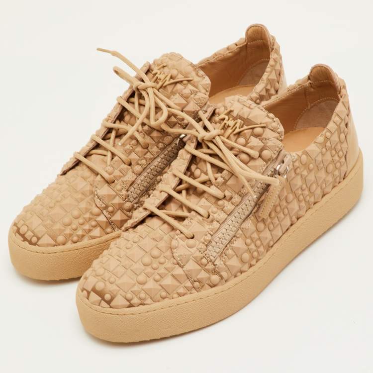 Pre Owned Giuseppe Zanotti Frankie Size 42 Beige Leather and Rubber Low Top Sneakers