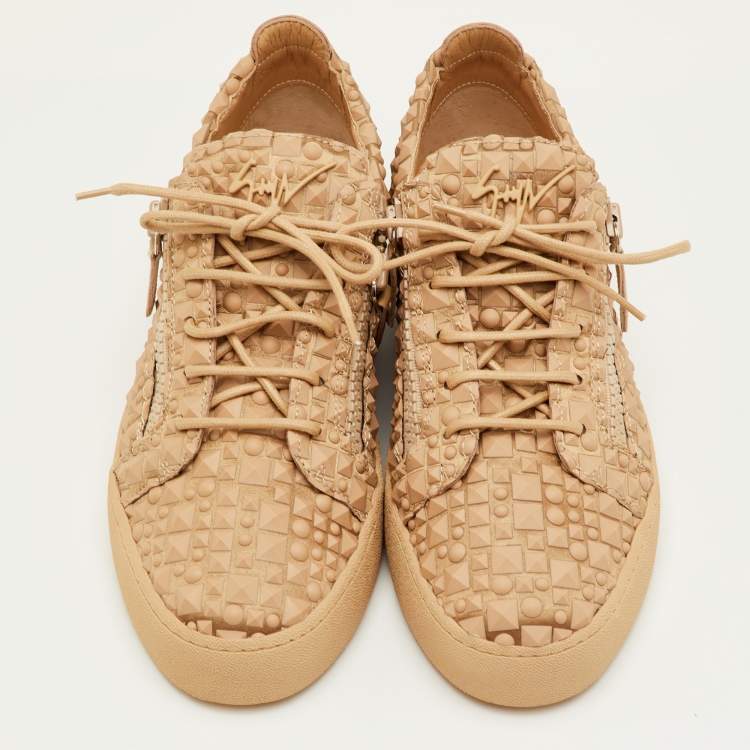 Pre Owned Giuseppe Zanotti Frankie Size 42 Beige Leather and Rubber Low Top Sneakers