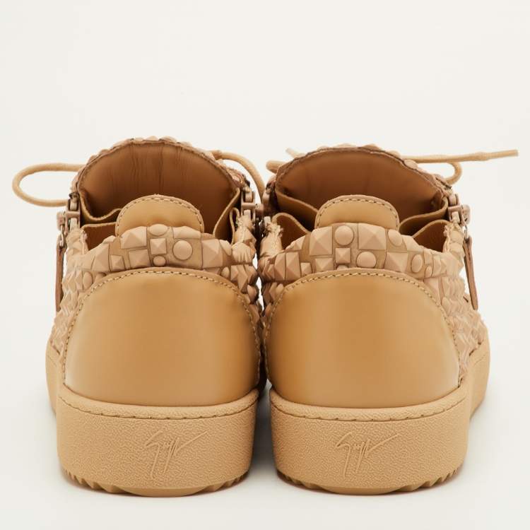 Pre Owned Giuseppe Zanotti Frankie Size 42 Beige Leather and Rubber Low Top Sneakers