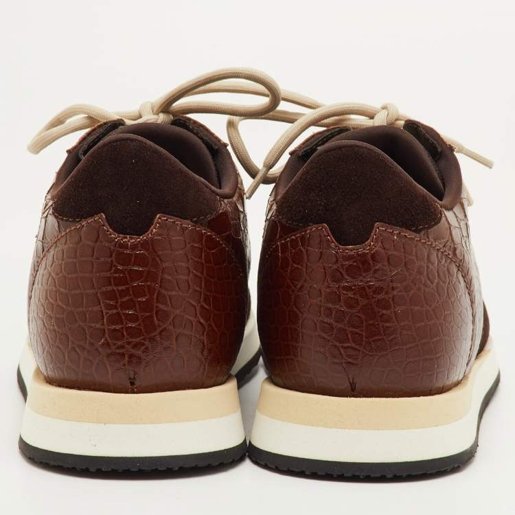 مملوكة مسبقًا Giuseppe Zanotti Jimy Size 42 Brown Croc Embossed Leather and Suede Low Top Sneakers